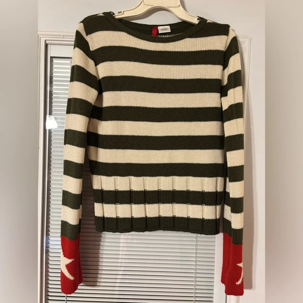 H&M Green and White Striped Sweater with Red Star Accents - Picture 7 of 8